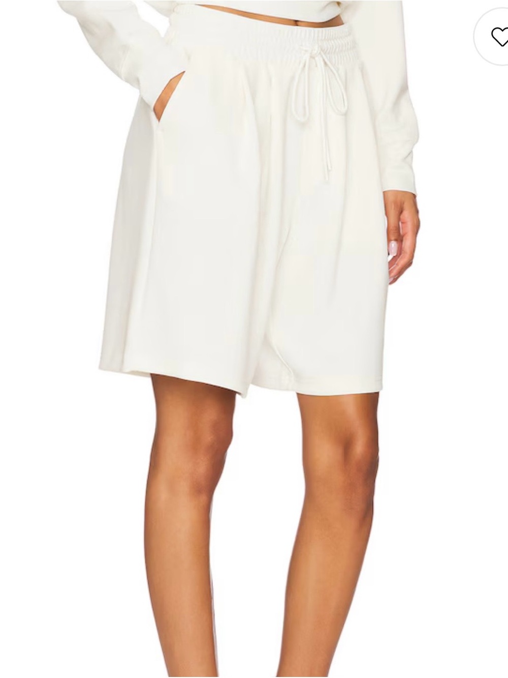 Good American High-Waist Cream Drawstring Lounge Shorts